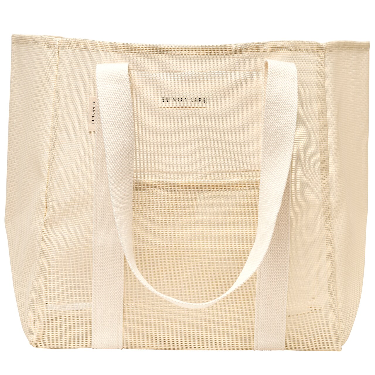Sunnylife: Mesh Beach Bag - Oyster Cream - 14.7x11.8" Oversized Shoulder Tote, Storage Pockets, Pool & Outdoor, Carry Clothes-Towels-Snacks-Valuables